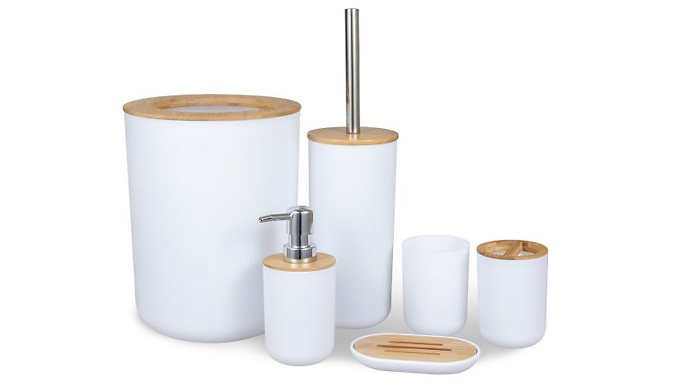 4-6 Piece Bamboo Matching Bathroom Accessories Set - 3 Colours from Discount Experts
