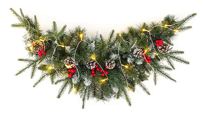 Artificial Pine Christmas Garland with LED Lights - 2 Sizes from Discount Experts