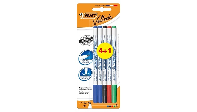 5-Piece BIC Velleda Whiteboard Pen Set - Buy 1 or 2 Sets. from Discount Experts
