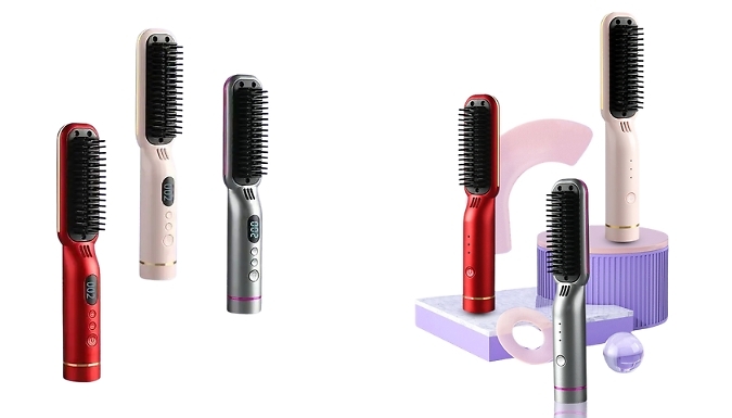 Electric Hair Straightener Brush - 3 Colours, 2 Options from Discount Experts