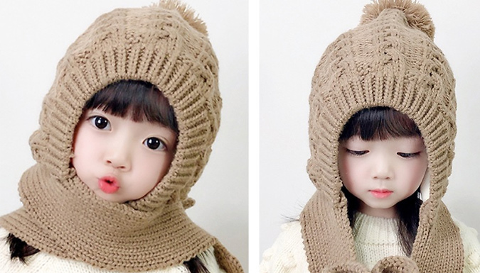 Girl's Winter Knitted Hat With Scarf - 4 Colours at Discount Experts