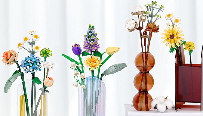 3D Building Block Flower Bouquets – 8 Designs Deal Price £12.99