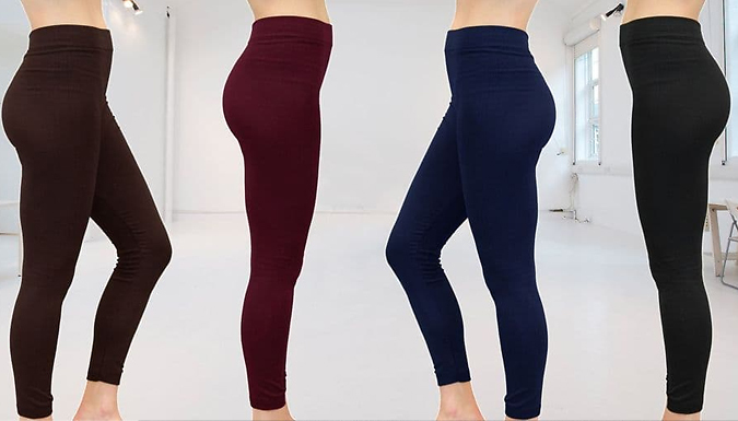 4-Pack of Casual Fleece Lined Leggings - 5 Colours & 2 Sizes at Discount Experts