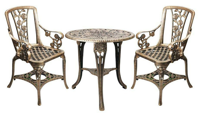 Antique Bronze Effect Garden Table and Chairs Bistro Set Deal Price £149.99