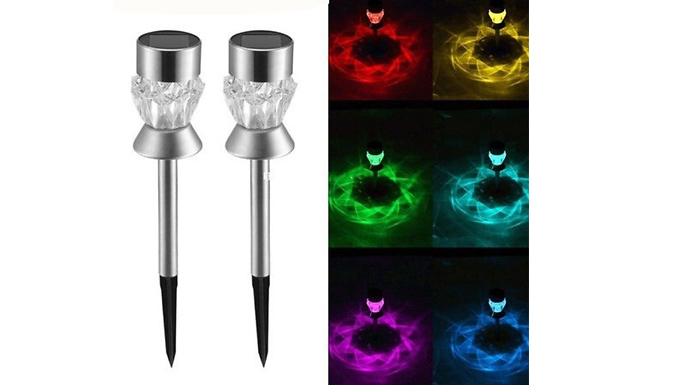 1 or 2 LED Solar Stake Lights - 2 Designs & 2 Colours from Discount Experts