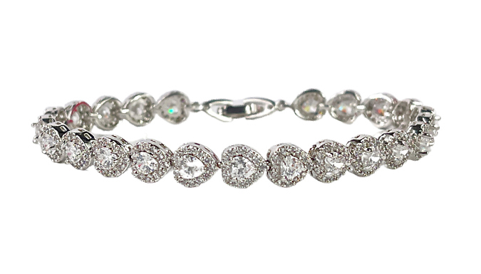 White Gold Finish Cluster Created Diamond Heart Cut Bracelet at Discount Experts
