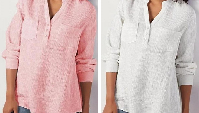 V-Neck Cotton Loose Shirt - 5 Colours & 4 Sizes at Discount Experts