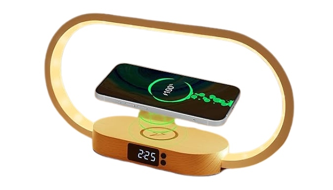 3-in-1 Dimmable Bedside Lamp - With Wireless Charger & Built-In Clock. from Discount Experts