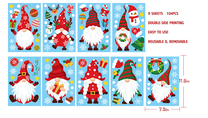 9-Sheet Reusable Christmas Window Stickers - 1 or 2 Sets at Discount Experts