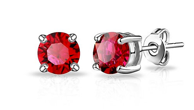 White Gold Finish Red Round Cut Stud Earrings at Discount Experts