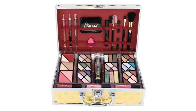 Luxe Gold Touch Makeup Set with Travel Vanity Box from Discount Experts