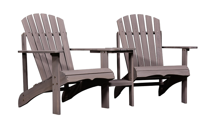 Outsunny Double Wooden Deck Chairs with Table – 2 Colours Deal Price £129.99