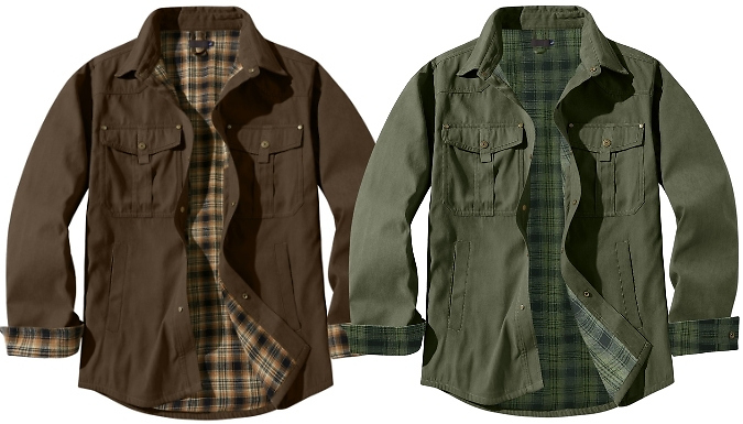 Men's Flannel Lined Button Down Shirt Jacket - 6 Colours, 5 Sizes at Discount Experts