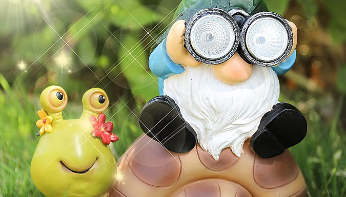 Miniature Solar Garden Gnome & Snail Light from Discount Experts