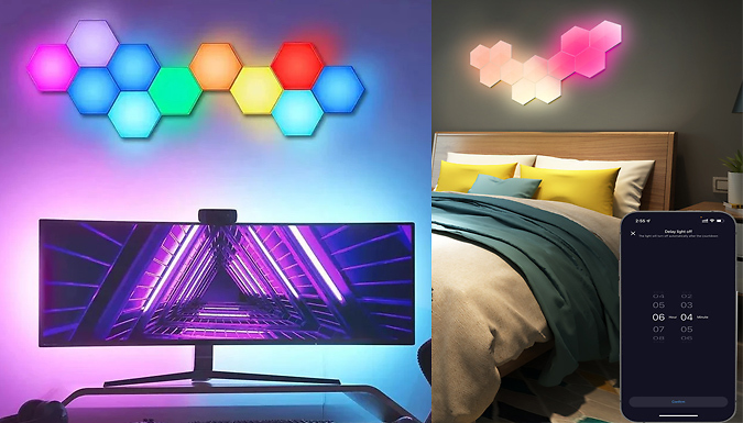 1, 5 or 10 Hexagonal Modular Wall Lights - 3 Colours at Discount Experts