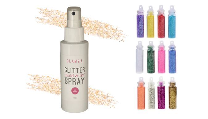 Glamza Chunky Glitter Fixing Spray 100ml with 12 Glitter Mini Glitter Option from Discount Experts