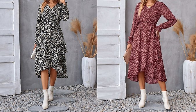 Casual Printed Long Sleeved Dress - 5 Colours, 5 Sizes at Discount Experts