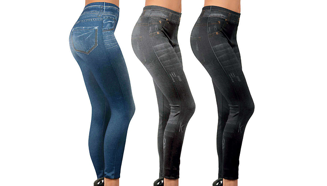 3-Pack of Slimming Jean Leggings - 2 Sizes from Discount Experts