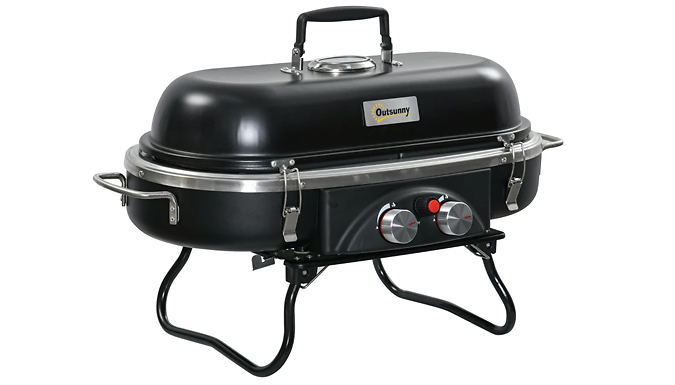 Portable Gas Barbecue with Thermometer and Sealable Lid Portable Gas Barbecue with Thermometer and Sealable Lid