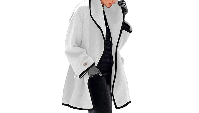 Women's Textured Single-Breasted A-Line Coat - 7 Colours & 8 Sizes from Discount Experts