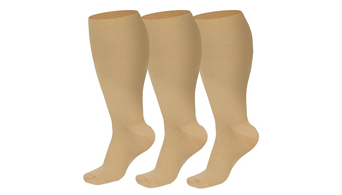 1 or 2 Pairs of Wide Calf Compression Socks - 2 Colours & 3 Sizes at Discount Experts
