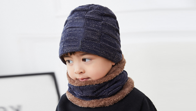 Kids Knitted Winter Beanie & Scarf Set – 5 Colours Deal Price £6.99
