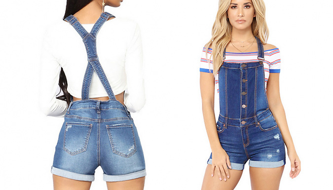 Women's Summer Short Denim Dungarees - 2 Colours & 5 Sizes from Discount Experts