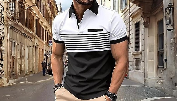 Men's Casual Stripe Polo Shirt - 8 Colours, 6 Sizes at Discount Experts