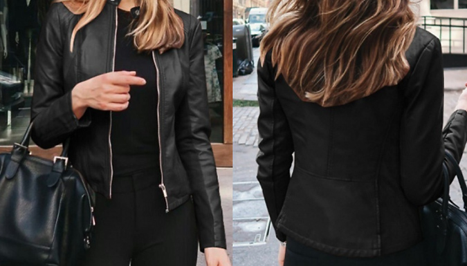Women's Faux Leather Jacket - 9 Colours and 6 Sizes from Discount Experts