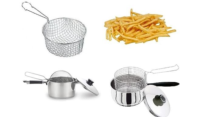 3-Piece 20CM Stainless Steel Chip Pan Fryer Pot with Lid & Basket from Discount Experts