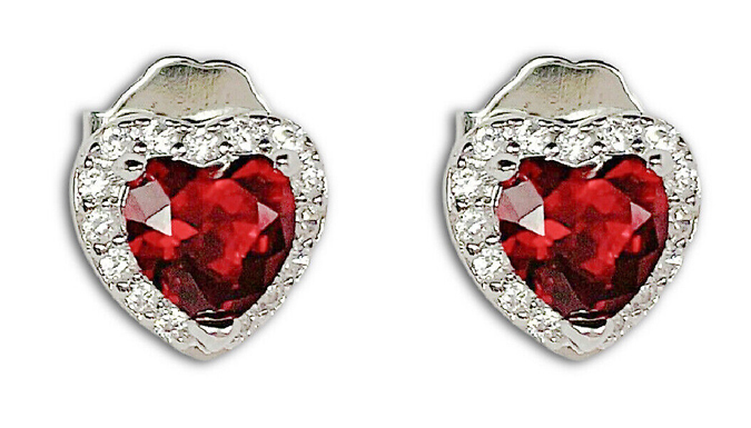 Red Gemstone Heart Cut Created Diamond Stud Earrings from Discount Experts