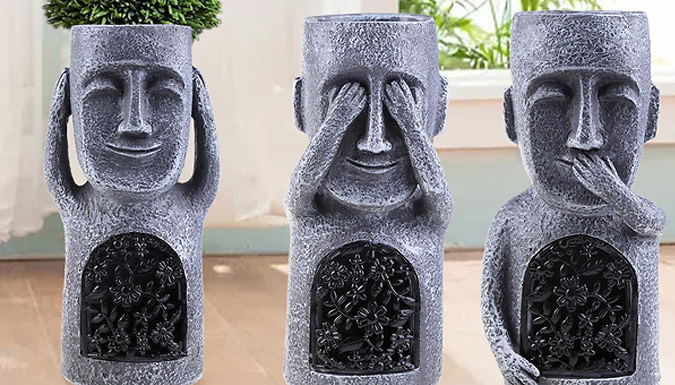 Moai Flower Pot With LED Light - 3 Designs from Discount Experts