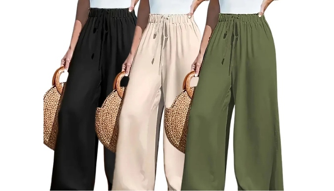 3-Pack Women's Wide Leg Trousers - 5 Sizes from Discount Experts