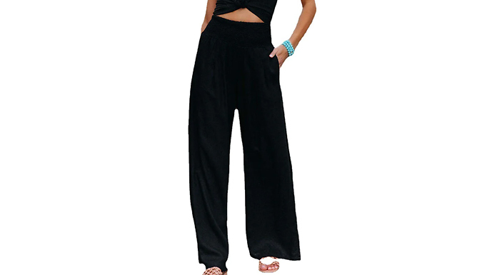 High-Waisted Linen Trousers. - 6 Colours & 5 Sizes at Discount Experts