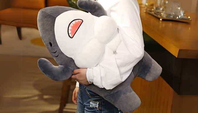 3D Muscle Shark Stuffed Plush Cushion - 2 Colours, 2 Sizes from Discount Experts