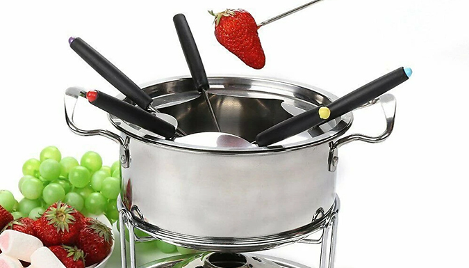 10 Piece Stainless Steel Chocolate & Cheese Fondue Set Offer Price £ 19.99 | Food