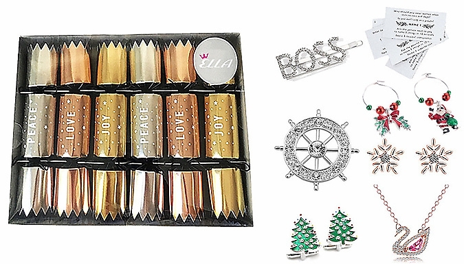 6 or 12-Pack Ella 8-Inch Luxury Christmas Crackers at Discount Experts