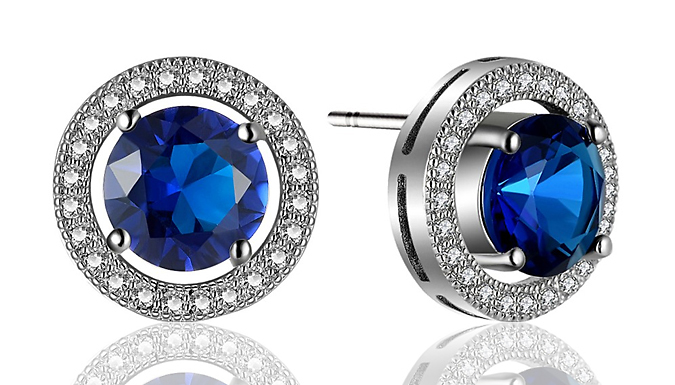Blue Simulated Sapphire & Crystal Halo Earrings from Discount Experts