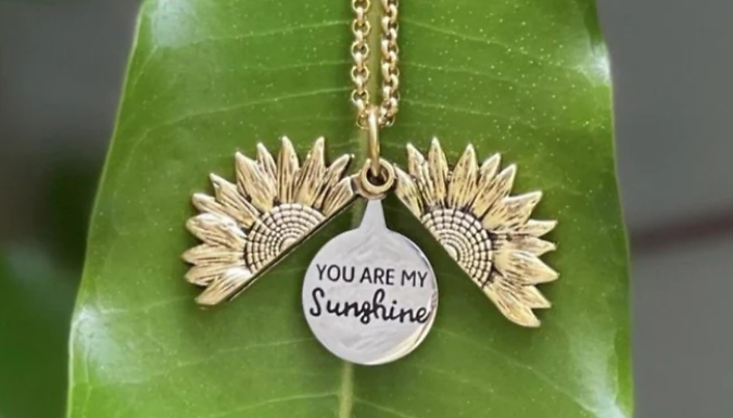 Hidden Message Sunflower Locket Necklace from Discount Experts