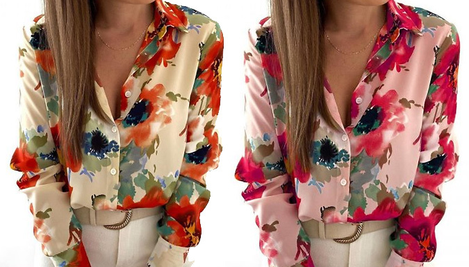 Women's Floral Printed Shirt - 4 Colours & 5 Sizes from Discount Experts