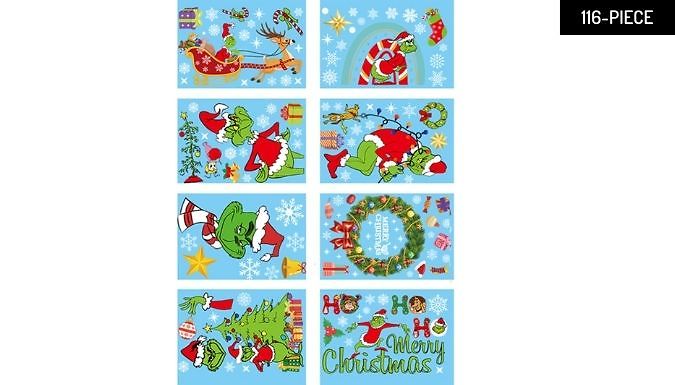 Christmas Themed Grinch Inspired Window Stickers - 116 or 154-Pieces from Discount Experts