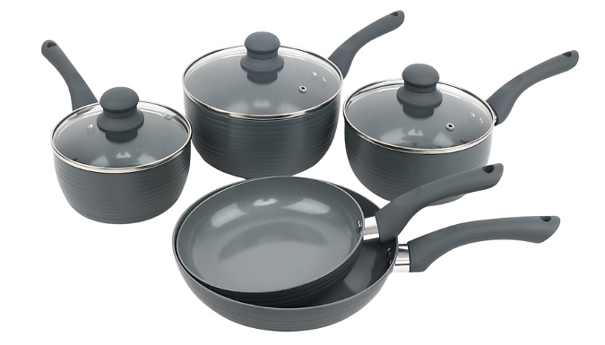 Grey 8-Piece Ribbed Cookware Set at Discount Experts