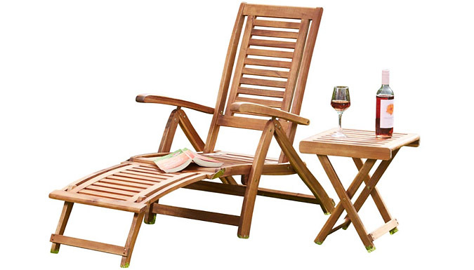 Garden Acacia Folding Steamer Deck Chair or Side Table - 1 or 2 from Discount Experts