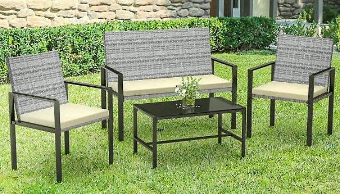4-Seater Patio Set with Glass Coffee Table - 2 Colours from Discount Experts
