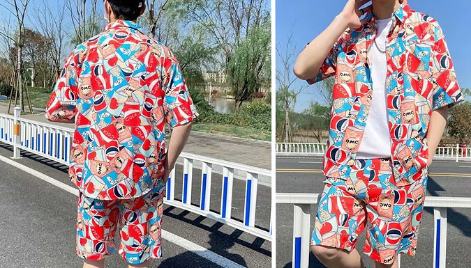 Men's 2-Piece Colourful Hawaiian Shirt & Shorts Set - 3 Colours & 5 Sizes at Discount Experts
