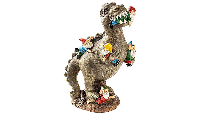 Gnome Eating T-rex Resin Garden Ornament from Discount Experts