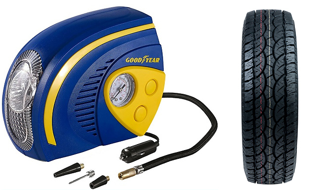 Goodyear 2-in-1 Tyre Air Compressor with LED Light from Discount Experts