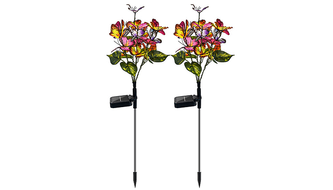 2x Solar Powered Butterfly Garden Stake Lights at Discount Experts