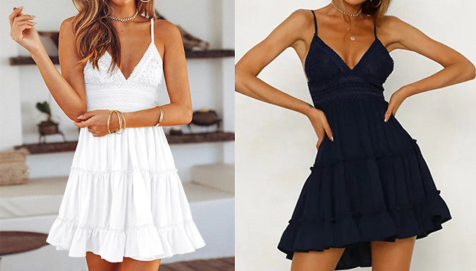 Boho Strappy Lace Mini Dress - 5 Colours & 4 Sizes at Discount Experts