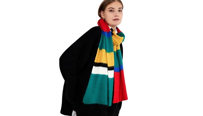 Bright Colour-Blocked Striped Knit Scarf from Discount Experts